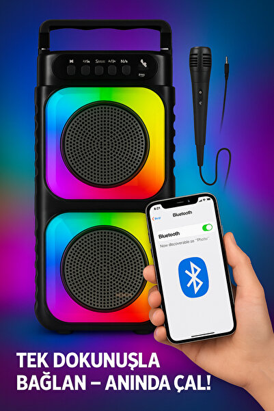 XBeam Mikrofonlu Bluetooth Hoparlör Rgb Led Işıklı Karaoke Bass Speaker