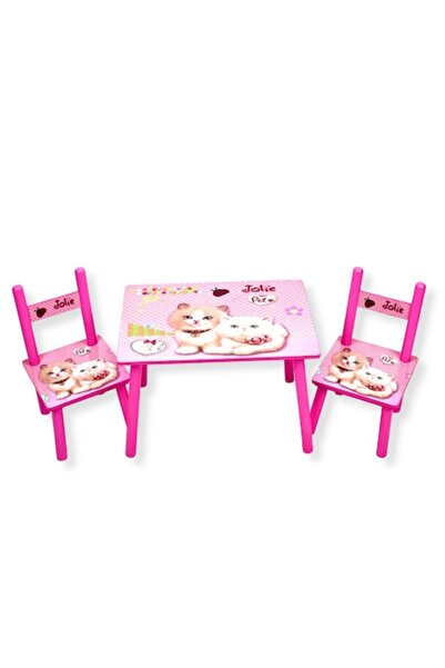 OEM Set masă și 2 scaune pentru copii, din MDF, dimensiuni 59x39x40 cm, model pisoi