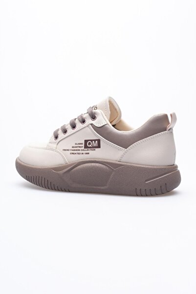 Mubiano Kadın Deri Sneaker Bağcıklı Spor Ayakkabı Bej Avelo