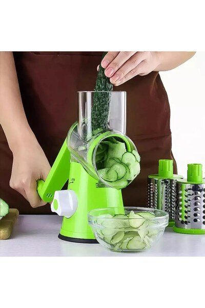 OEM Multifunctional Grater for Fruits and Vegetables, 3 Interchangeable Stainless Steel Blades, Green