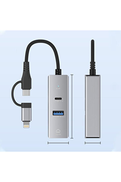 Coverzone Alüminyum 3in1 Ethernet Adaptör 100Mbps, USB-C & USB-A, WLAN, Klavye & Kulaklık Desteği | LC-31L