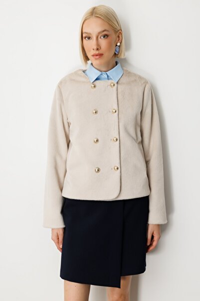 Ekol Peluş Kumaşlı Düğmeli Ceket