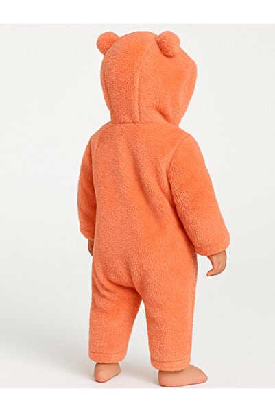 nevrankids Plush Cross-Zippered Jumpsuit with Teddy Bear Figure Hooded - Pink