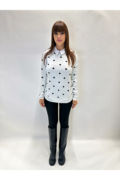 IFASTFASHION Women's gray sweater with white polka dots - elegant casual knitted model for autumn-winter