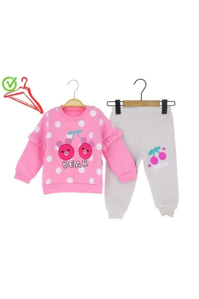 Atabay Kids طقم أطفال ATABAY 282-10-25 للبنات مكون من قطعتين بطباعة الدب 3 خي...