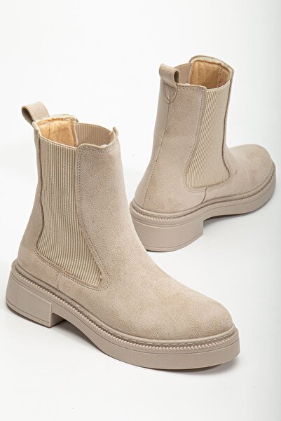 Hayalimdeki Ayakkabı Γυναικείες ελαστικές καθημερινές μπότες με χοντρή σόλα από σουέντ μπεζ