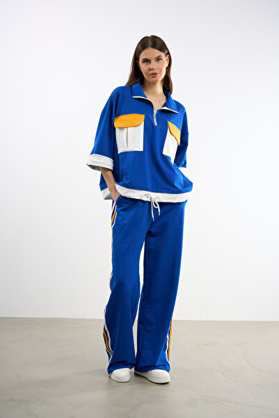 HANIQA Color Block Tracksuit Set with Bellows Pockets