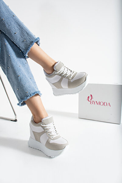 Bymoda New Season White Hidden Wedge Heeled Sports Shoes Total Height 10 cm
