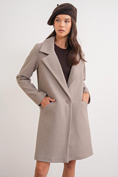 Mixray 3802 Women's Single Button Cashmere Coat Mink
