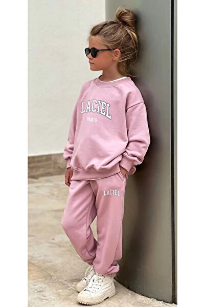 Ecenin Favorileri 100% Cotton Pink Girls' Top and Bottom Sweatshirt Set