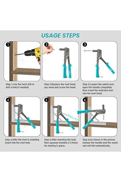 TOTAL Heavy-Duty 10.5" Pop Rivet Gun - For Ø2.4 to 4.8mm Aluminum Rivets (Model THT32108S)