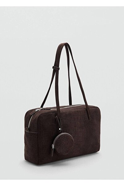 MANGO Woman Orta boy süet bowling çanta