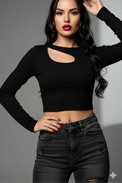 Windy Island Bluză crop cu mânecă lungă și guler asimetric pentru femei