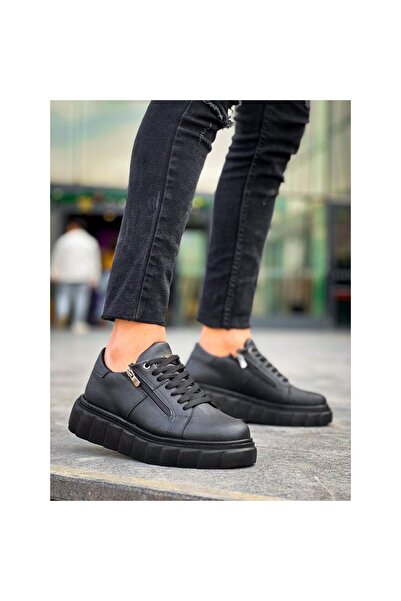 Zerenyus Zr-X155 Premium Black Zippered High Sole Casual Sports Shoes