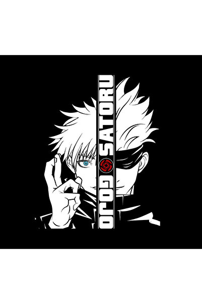 fame-stoned Μαύρο φούτερ με λαιμόκοψη από 100% βαμβάκι με στάμπα Anime Jujutsu Kaisen Satoru Gojo