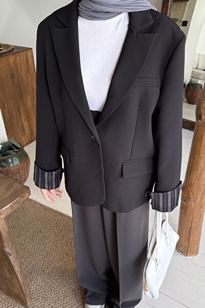 lamelif Lining Striped Atlas Jacket Black