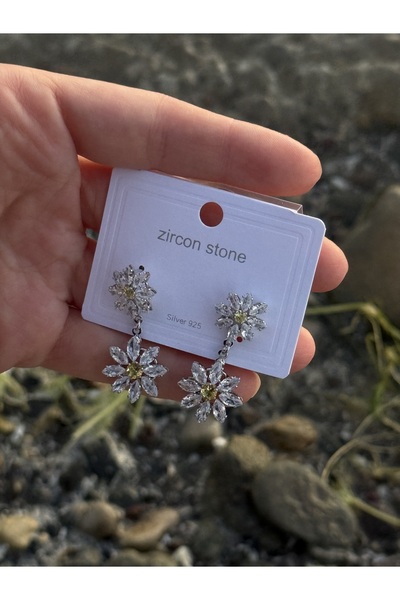 stainles steel Çift Papatya Taşlı Küpe