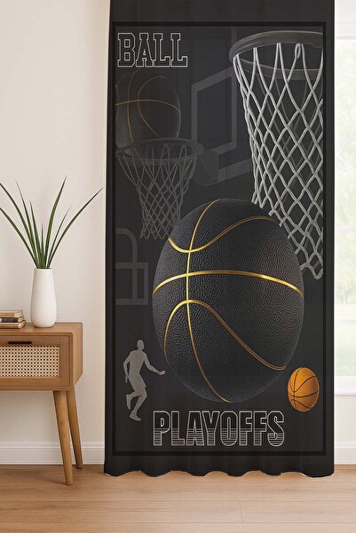 Else Dekor Basketball Pattern Digital Printing Tulle Curtain Living Room Kitchen Bedroom 140X260Cm