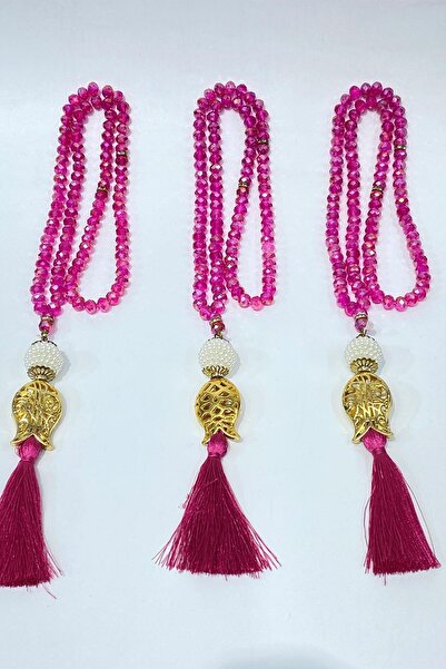 Hayalperest boncuk Fuchsia Gift Tulip Tasseled Crystal Beaded 99 Lu Prayer Prayer Beads (Mevlüt-Circumcision-Hajj-Umrah)
