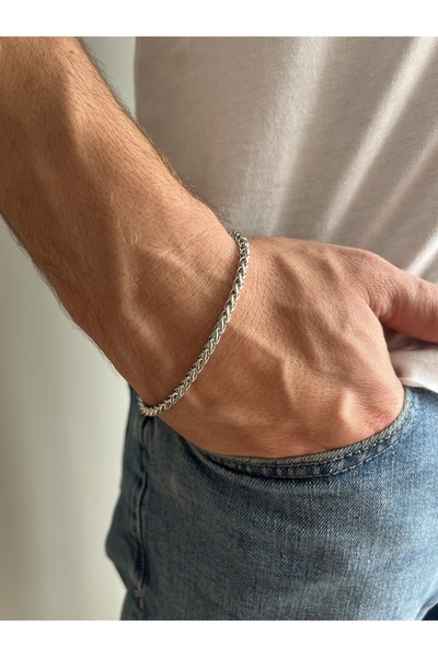 Fynbos Fine Knitted Chain Stainless Steel Unisex Silver Bracelet