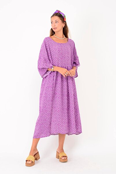 Park Moda An136 Crispy Flower Patterned Robali Volaned Boho Dress