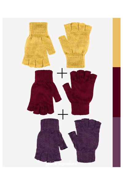 PIECE SIGNATURE Fashion, Winter Autumn (3 Pairs) Knitted Gloves, Warm Fingerless Gloves (for Outdoor Sports Activities)
