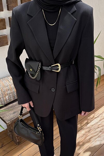 lamelif Atlas Jacket with Belt Detail Black