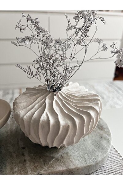 layoraconcept Meringue Dalgalı Doku Masa Vazosu | Yuvarlak Vazo