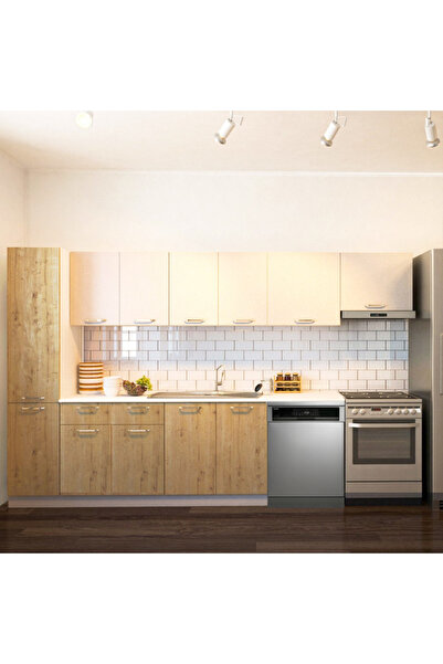 Tdesigno Avlonya Hazır Mutfak Dolabı Kiler Dahil 320cm-Beyaz Laminat Tezgah D...
