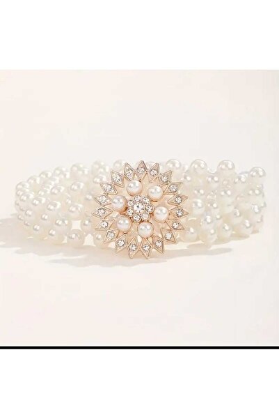 beyna aksesuar Χρυσό λουλούδι του ήλιου με μαργαριτάρια και κρύσταλλα, ελαστική ζώνη