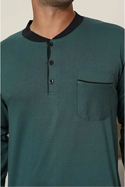 FORMO Khaki 100% Organic Natural Cotton Buttoned Long Sleeve Men's Pajama Set