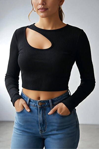 Windy Island Bluză crop cu mânecă lungă și guler asimetric pentru femei