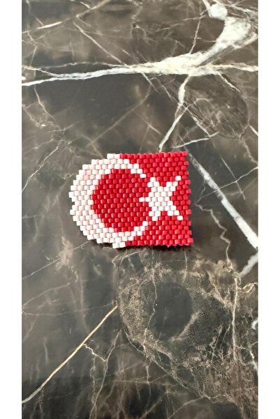 Lapis By Sedef LAPIS Miyuki Boncuk El Yapımı Türk Bayrağı Broş Yaka İğnesi