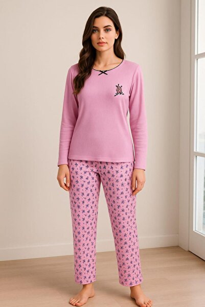 Pemilo Set de pijamale interlock cu mâneci lungi pentru femei 06025 LILA