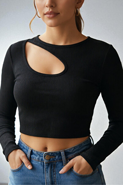 Windy Island Bluză crop cu mânecă lungă și guler asimetric pentru femei