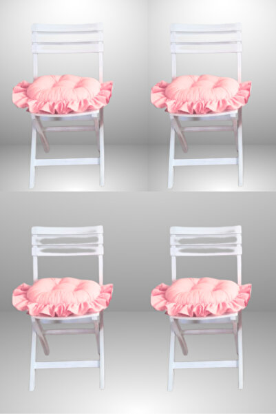 MİNDERHAN Fringed Ruffled Oval Chair Cushion 45X45 cm (4 Pieces)