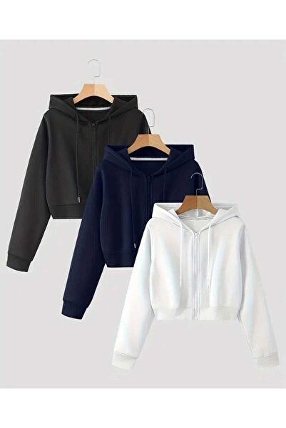 Abruzzo سترة قصيرة بسحاب وقلنسوة 3pcs 3 Thread Ş مبطن بالصوف - أبيض - أزرق دا...