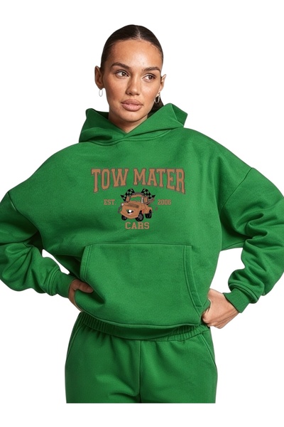 ArtYus سويت شيرت بقلنسوة كبير الحجم من القطن مطبوع عليه سيارات تاو ماتر للجنسين