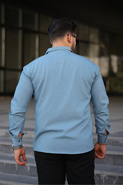 comstar Men's Slim Fit Pocketed Basic Long Sleeve Ablue Denim Shirt