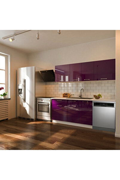 Tdesigno Fier Hazır Mutfak Dolabı 200 cm– Parlak-Beyaz Laminat Tezgah Dahil-Bulaşık Makinesi Yeri Mevcut