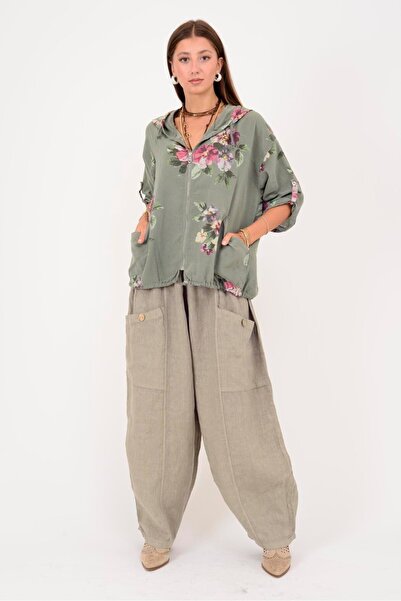 Park Moda 13227 Buttoned Pocket Detailled Elastic Linen Trousers