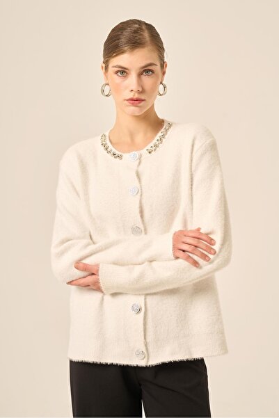 FTZ WOMEN Γυναικεία Πέτρινη Ζακέτα Λεπτομερής Εκρού 25060