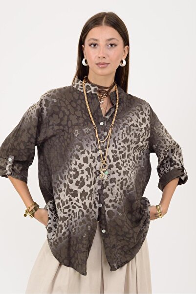 Park Moda قميص بياقة حكيم بنقشة الفهد الباتيك رقم 22045-4