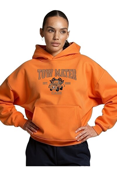 ArtYus سويت شيرت بقلنسوة كبير الحجم من القطن مطبوع عليه سيارات تاو ماتر للجنسين