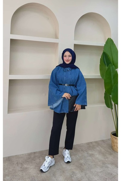 lurex moda Denim Poncho