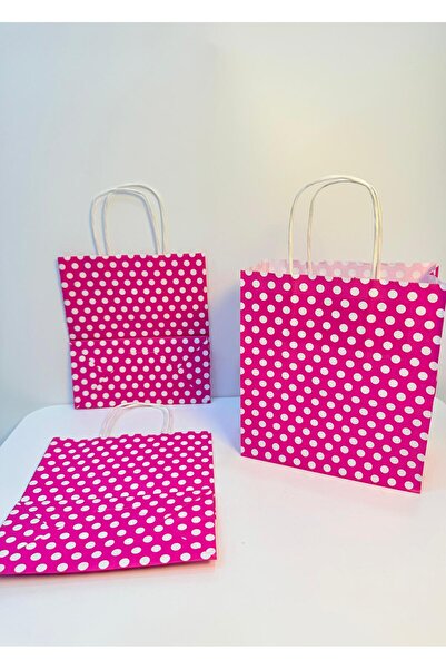 aybaş kağıtçılık 1.Kalite 18x24 Cm (10 Adet ) Pembe Renk Beyaz Benekli Kraft Kağıt Çanta,Hediye Poşeti,Hediye Paketi