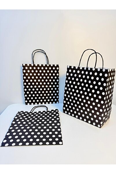 aybaş kağıtçılık 1.Kalite 18x24 Cm (5 Adet) Siyah Renk Beyaz Benekli Kraft Kağıt Çanta,Hediye Poşeti,Hediye Paketi