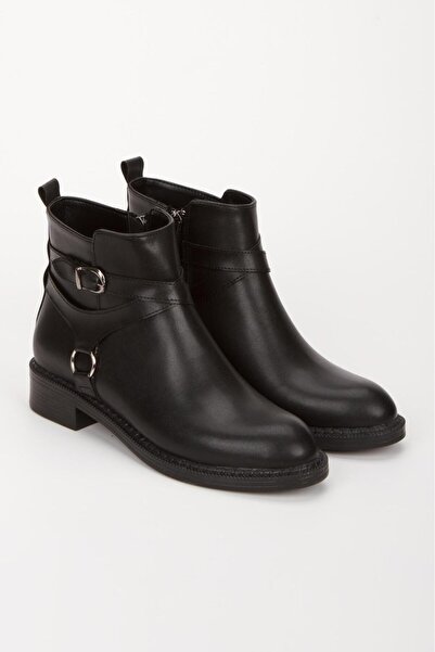 Moda Hanım حذاء المرأة الأسود المزود بسحاب ومشبك