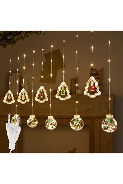 OEM Instalație de Crăciun, lumini tip perdea, 5 globuri luminoase și 5 brazi ...