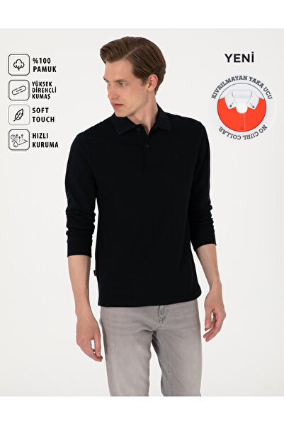 Pierre Cardin Μαύρο μακρυμάνικο φούτερ με γιακά πόλο εφαρμοστό